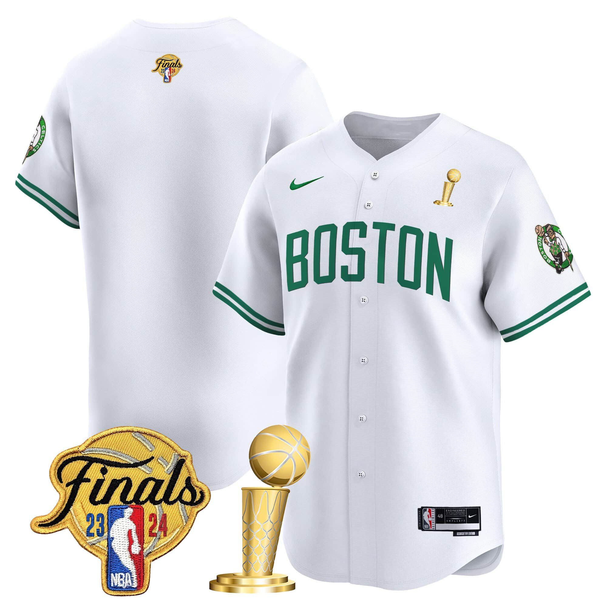 Men Boston Celtics Blank White 2024 Nike Final & Champions Patch Baseball NBA Jersey->boston celtics->NBA Jersey